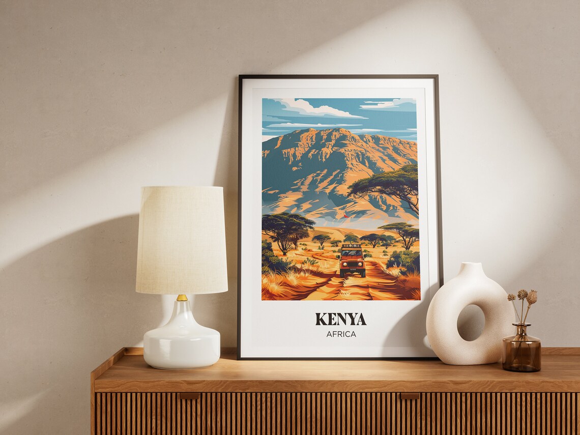 Kenya Retro Travel Poster, African Savannah Illustration - Image 4