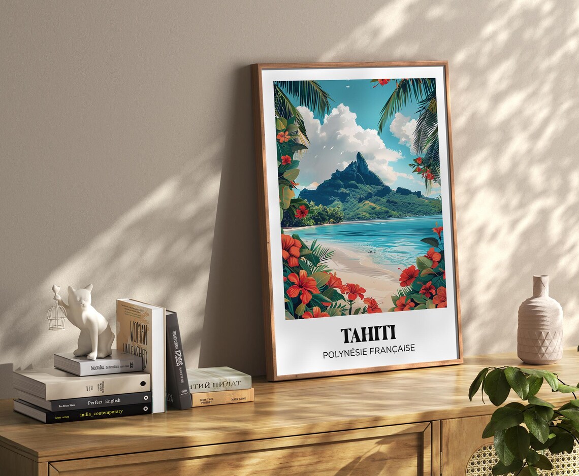 Tahiti French Polynesia Hibiscus Framed Beach Tropical Travel Poster - Image 3
