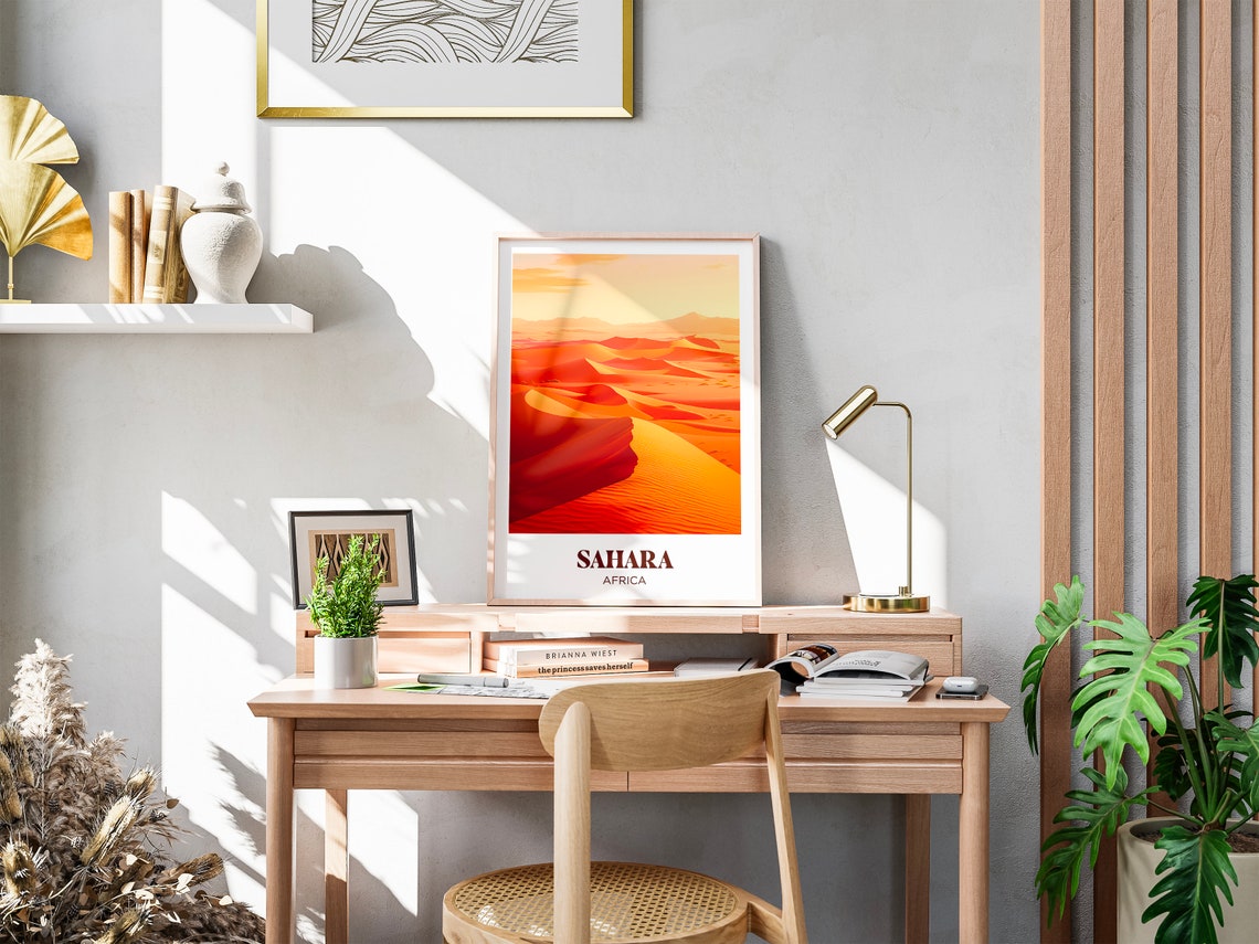 Sahara Africa Sunset Sand Dunes Desert Landscape Travel Poster - Image 3