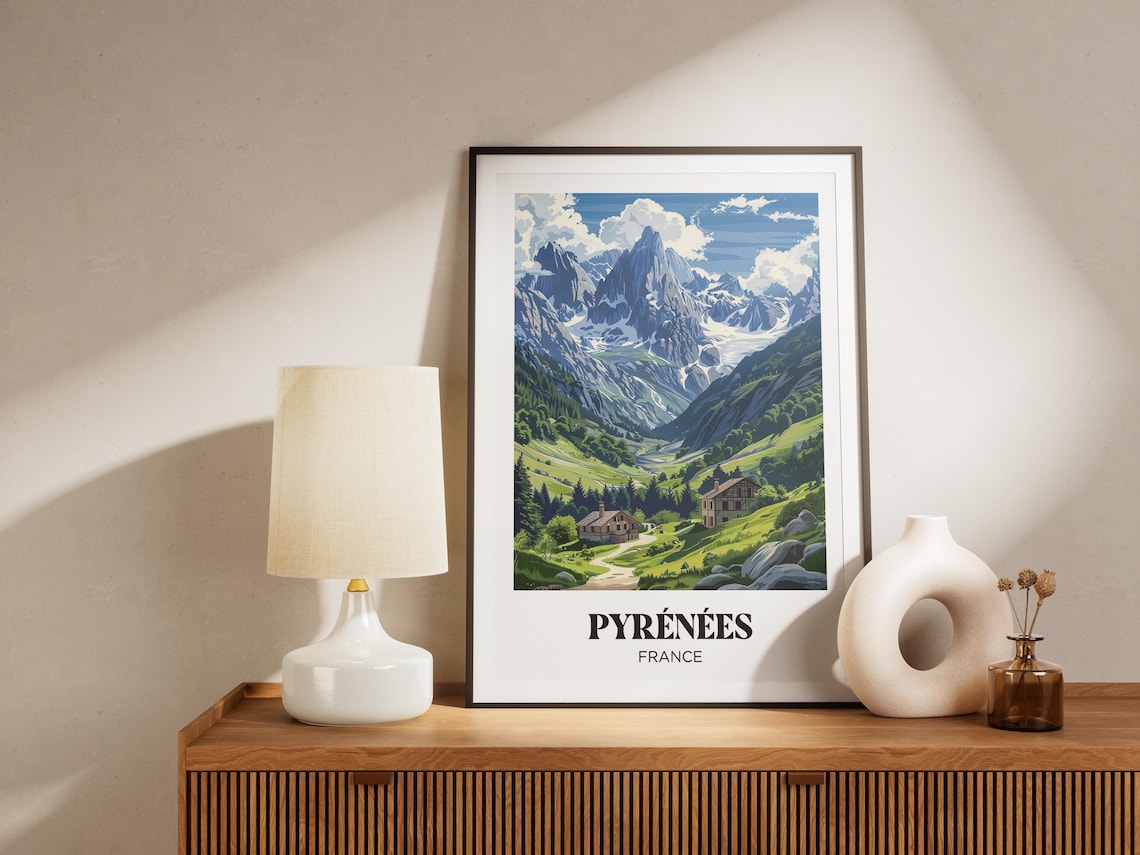 Pyrenees Mountain Poster, Mountain Landscape Illustration - Image 4