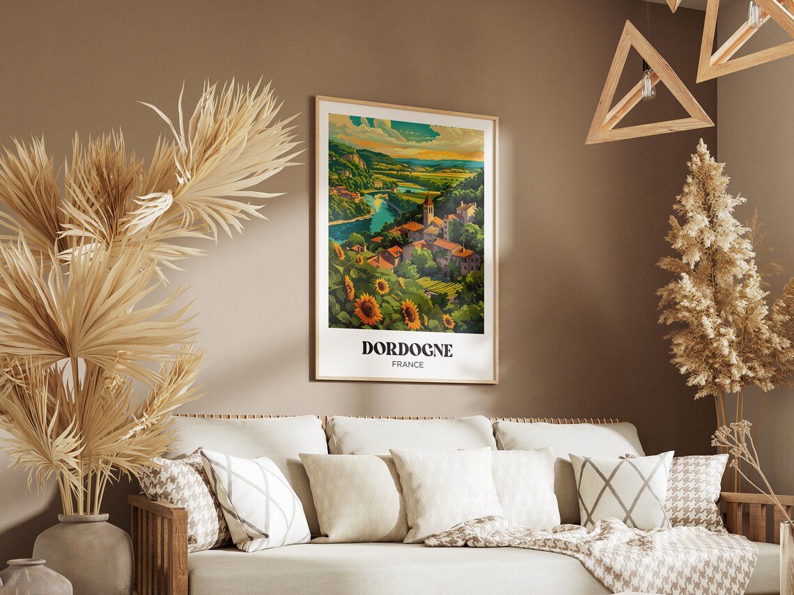 Dordogne France River Valley Village Church Tower Travel Poster - Image 2