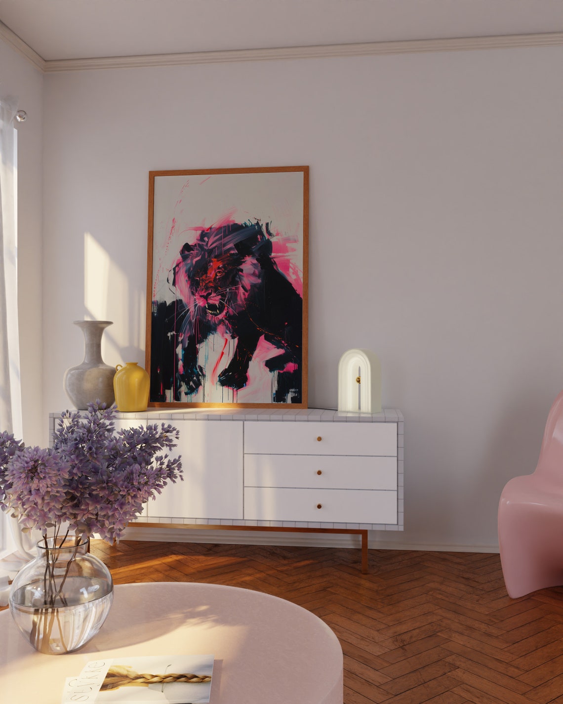 Black Panther Portrait In Neon Pink Expressionist Style Poster - Image 3
