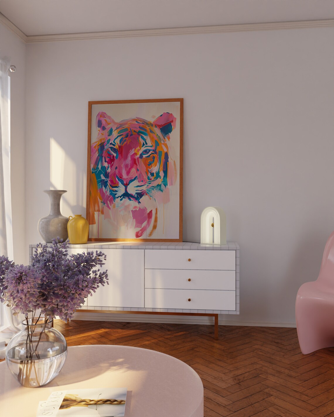 Pink Tiger Art Print, Maximalist Kitsch Decor - Image 2