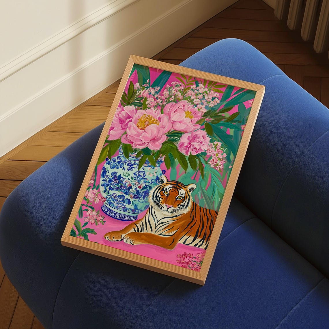 Chinoiserie Tiger with Peonies in Ginger Jar Pink Art Poster - Image 2
