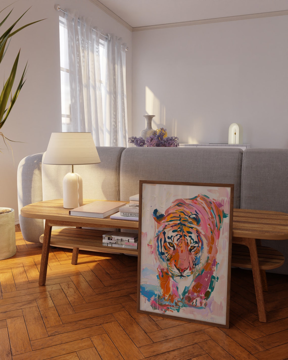 Soft Pastel Tiger Walking Dreamy Watercolor Wildlife Bedroom Poster - Image 2
