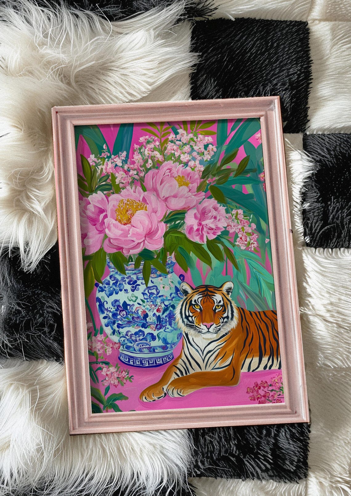 Chinoiserie Tiger with Peonies in Ginger Jar Pink Art Poster - Image 3