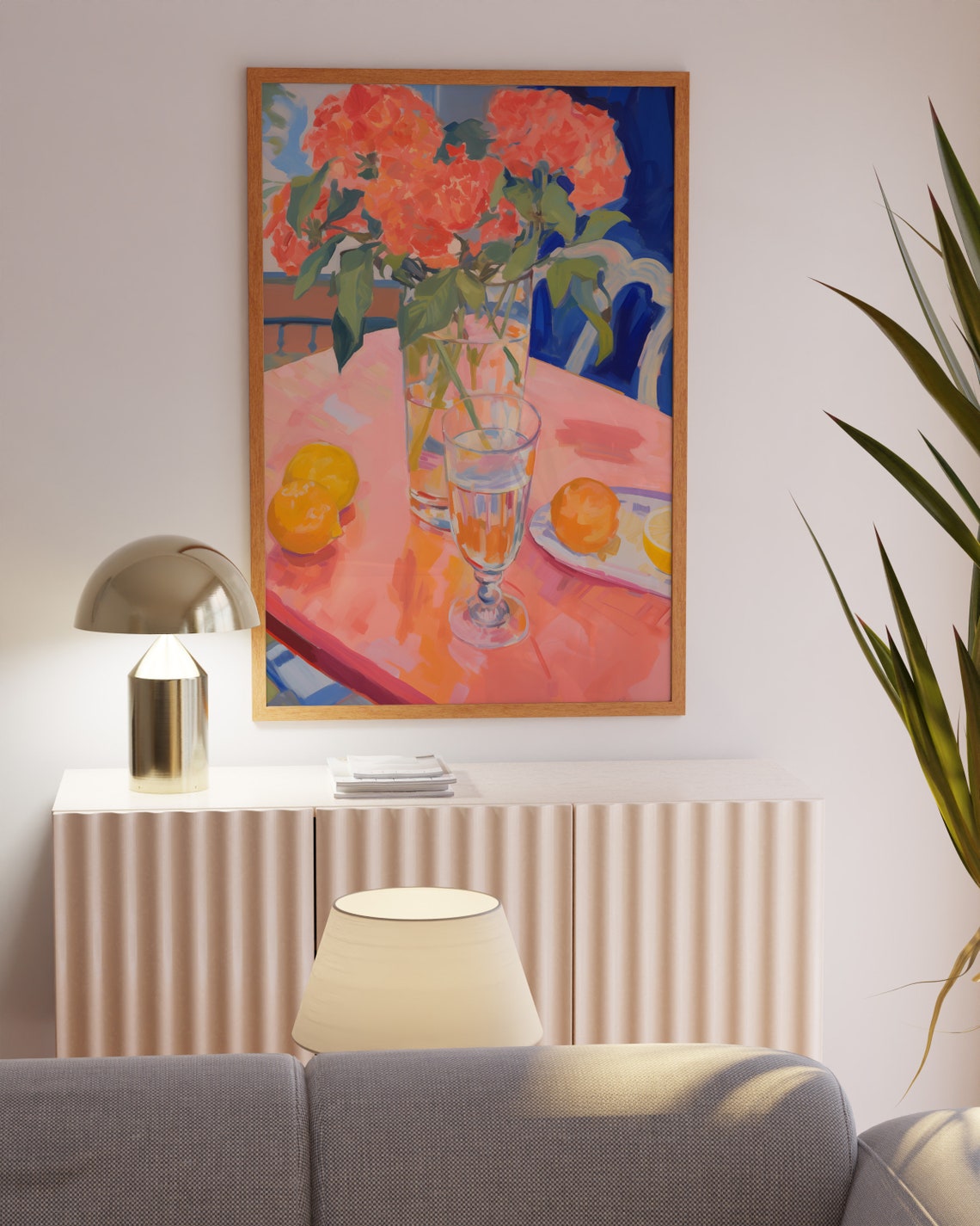 Coral Flowers with Lemons on a Pink Table Still Life Kitchen Poster - Image 4