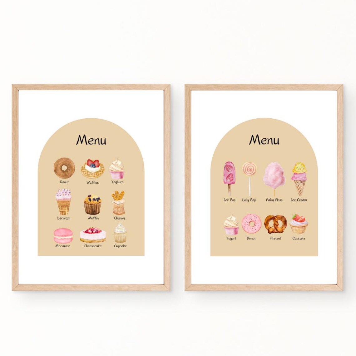 Kids Cafe Play Menu Set of 6 Watercolor Pretend Play Food Poster - Image 4