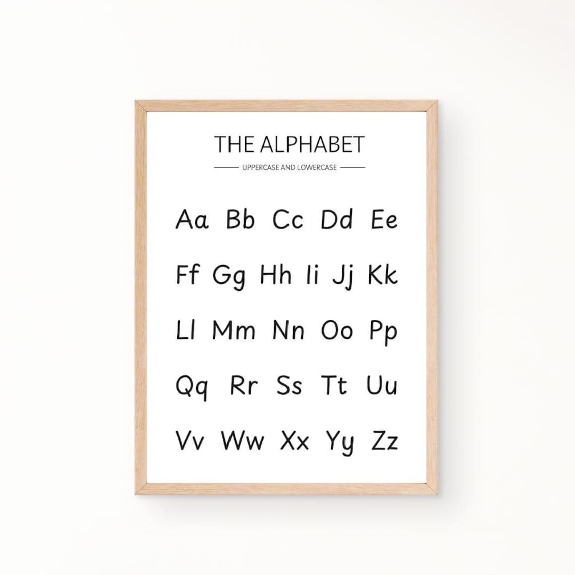 Black Alphabet Uppercase Lowercase Letters Minimalist Kids Room Poster
