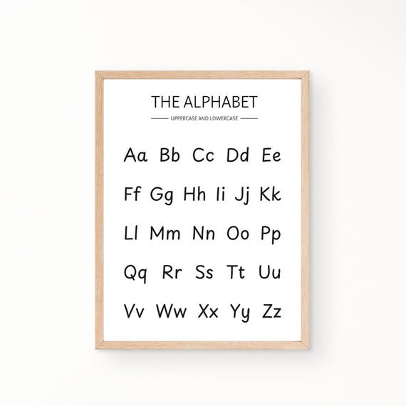 Black Alphabet Education Print Uppercase Lowercase Alphabet Print Homeschool Print Classroom Print Playroom Print Montessori Print