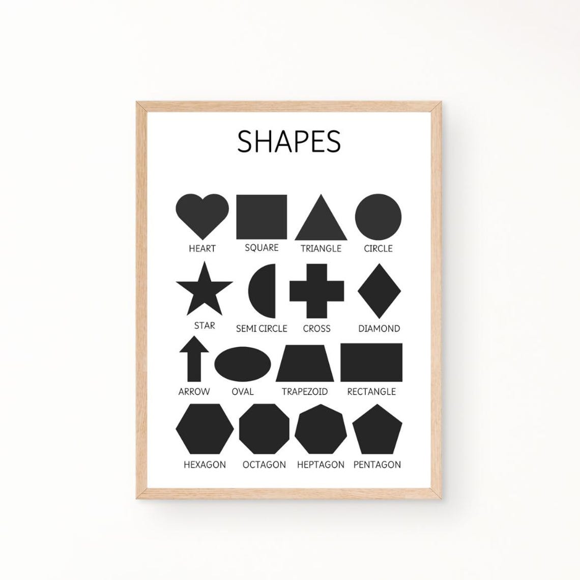 Black and White Shapes Educational Poster for Kids Minimalist Decor