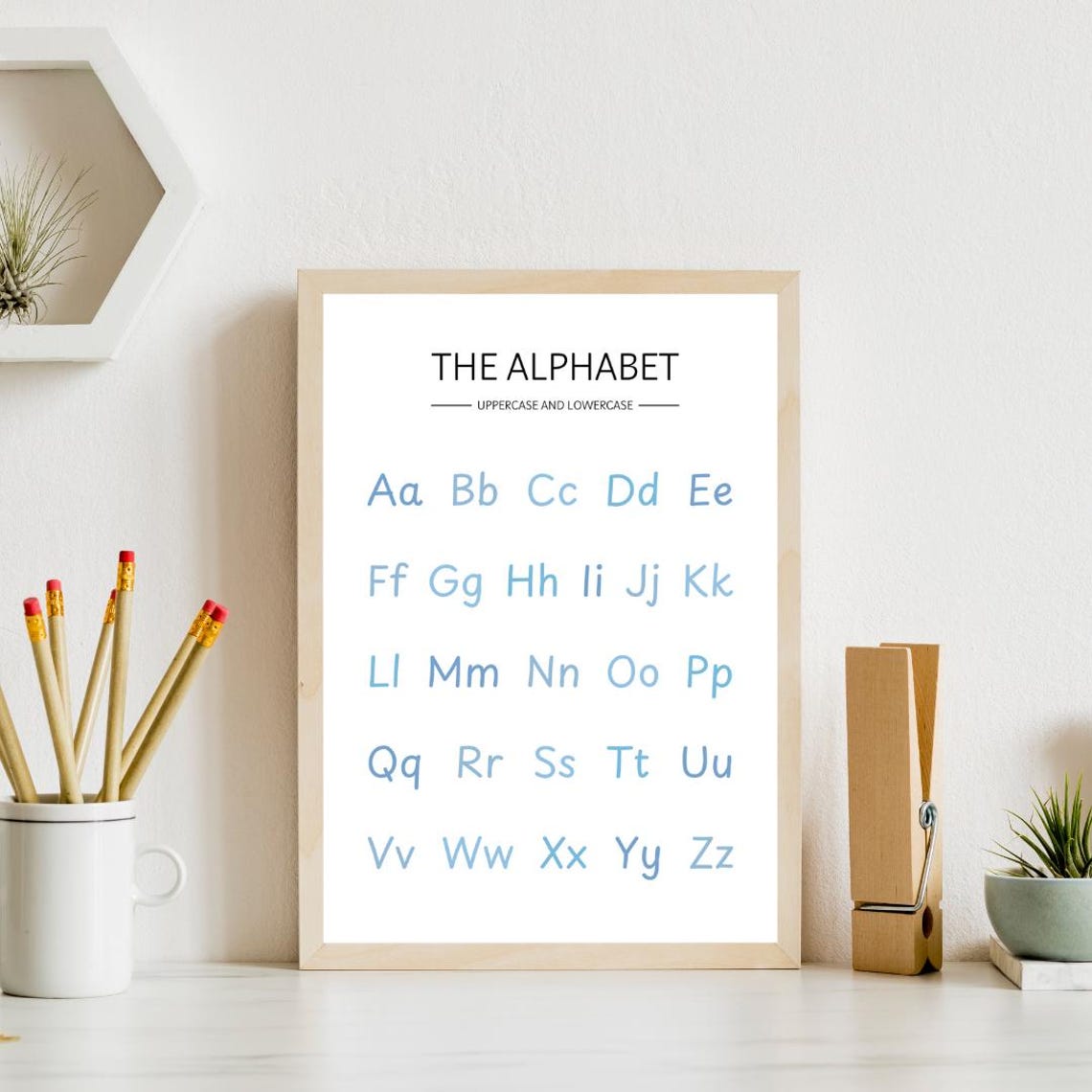 Blue Alphabet Uppercase and Lowercase Poster for Kids Classroom Decor - Image 3