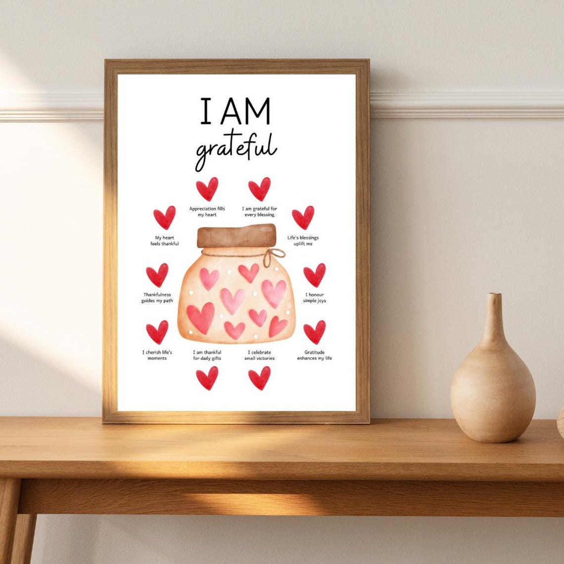 I Am Grateful Watercolor Gratitude Jar Heart Affirmations Poster - Image 2