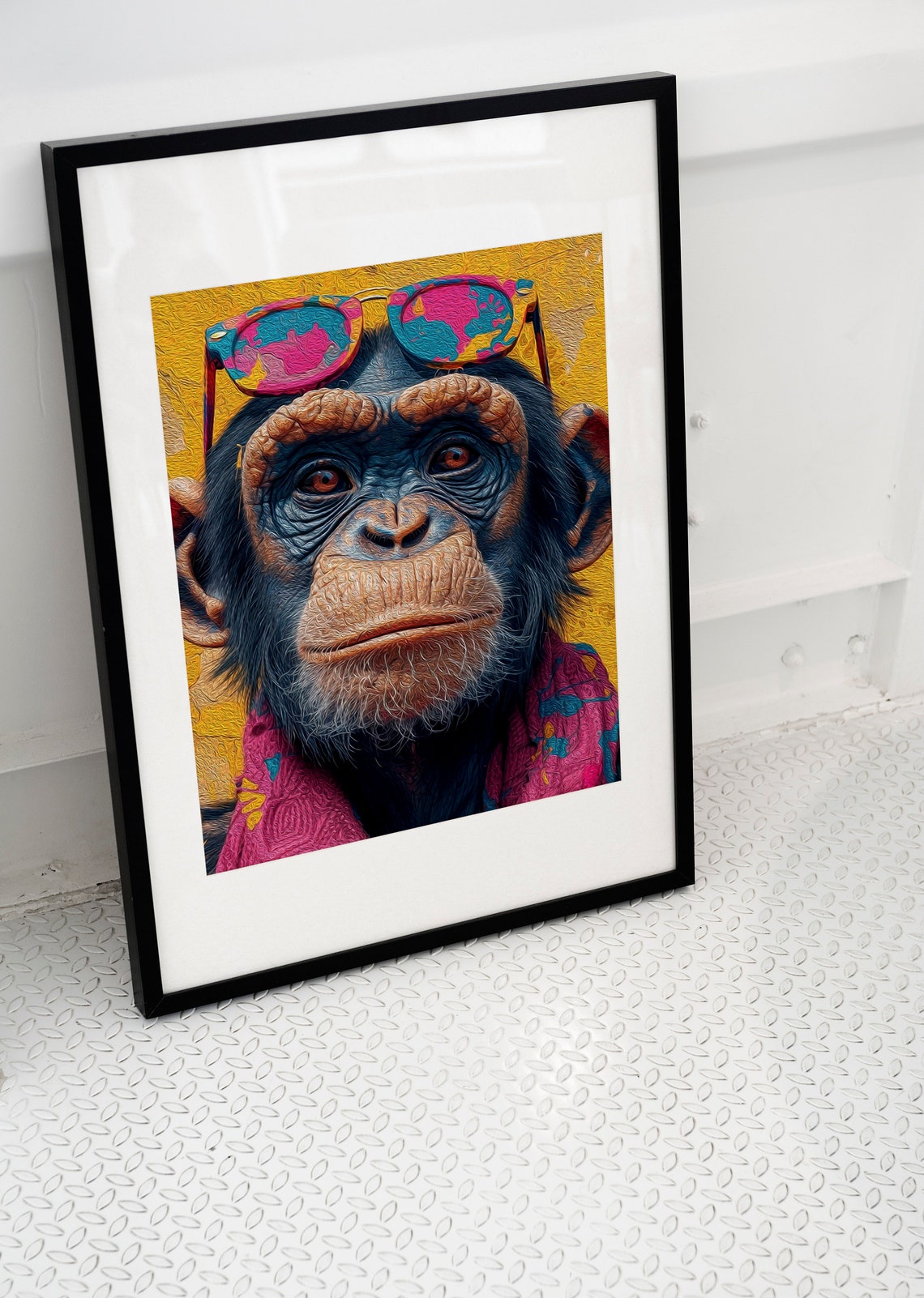 Monkey Artist Oil Painting Print Funky Chimp Art