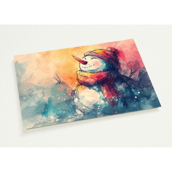 Joyful Snowman Postcard Watercolor Christmas Card Cozy Winter Holiday Art Festive Greeting Design Pack Of 10
