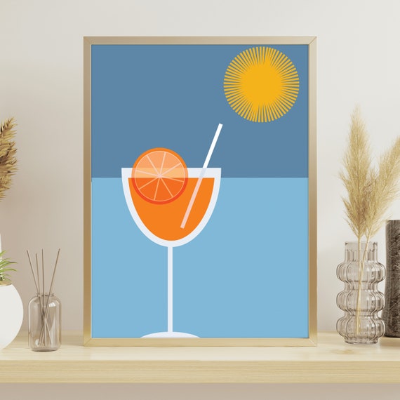 Aperol Spritz Poster Palm Spring Art Print Retro Bar Cart Decor Colorful Kitchen Mid Century Modern