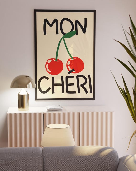 Cherry Poster Cherries Print Trendy Wall Art Retro Preppy Decor Pink