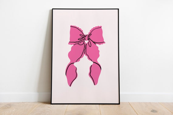 Nursery Prints Girl Pink Bow Wall Art For Newborn Cute Poster Kids Room Ribbon Print Dorm
