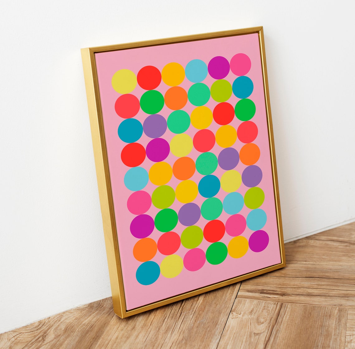 Colorful Polka Dot Grid Pink Pop Art Dopamine Abstract Poster