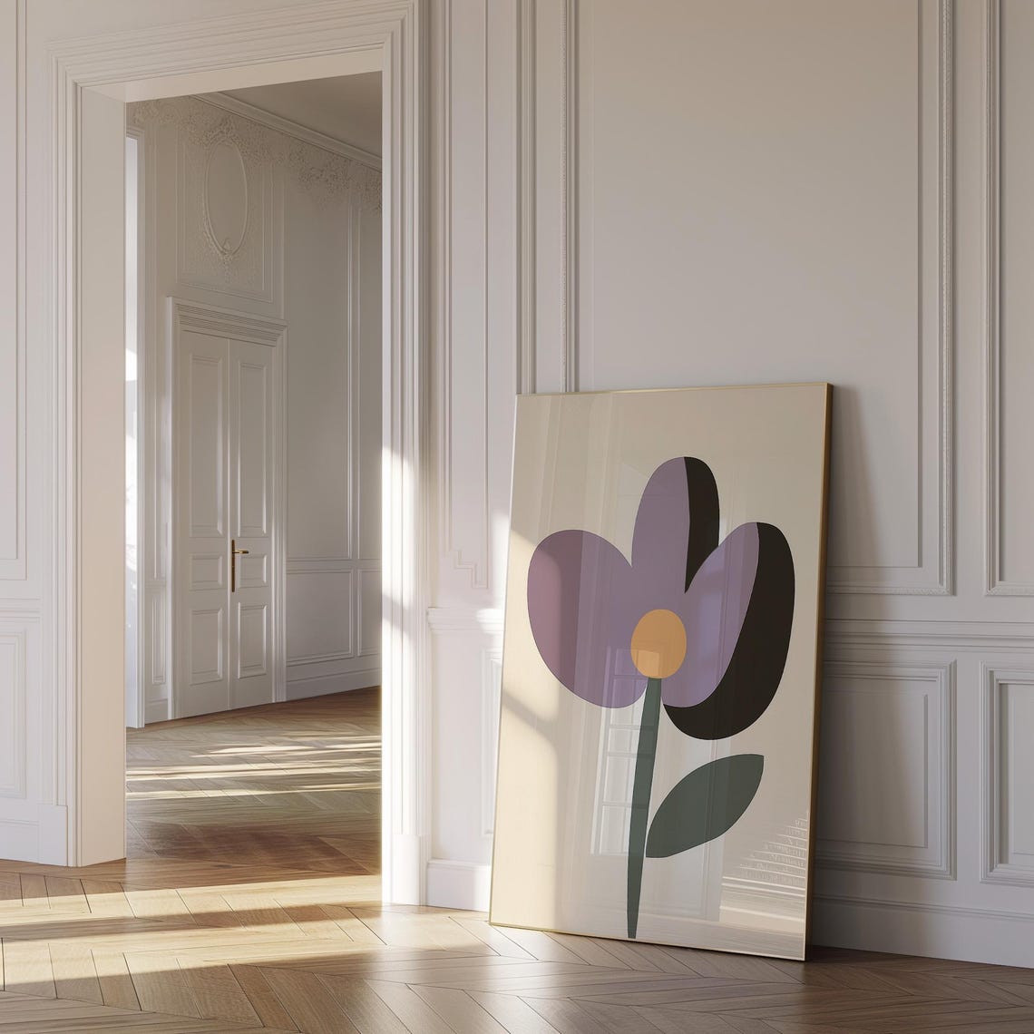 Oversized Single Purple Flower Minimalist Botanical Art Poster - Image 2