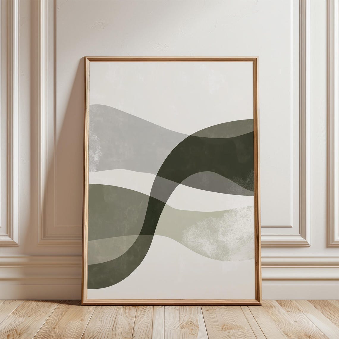 Layered Sage Green Curves Minimalist Abstract Landscape Poster