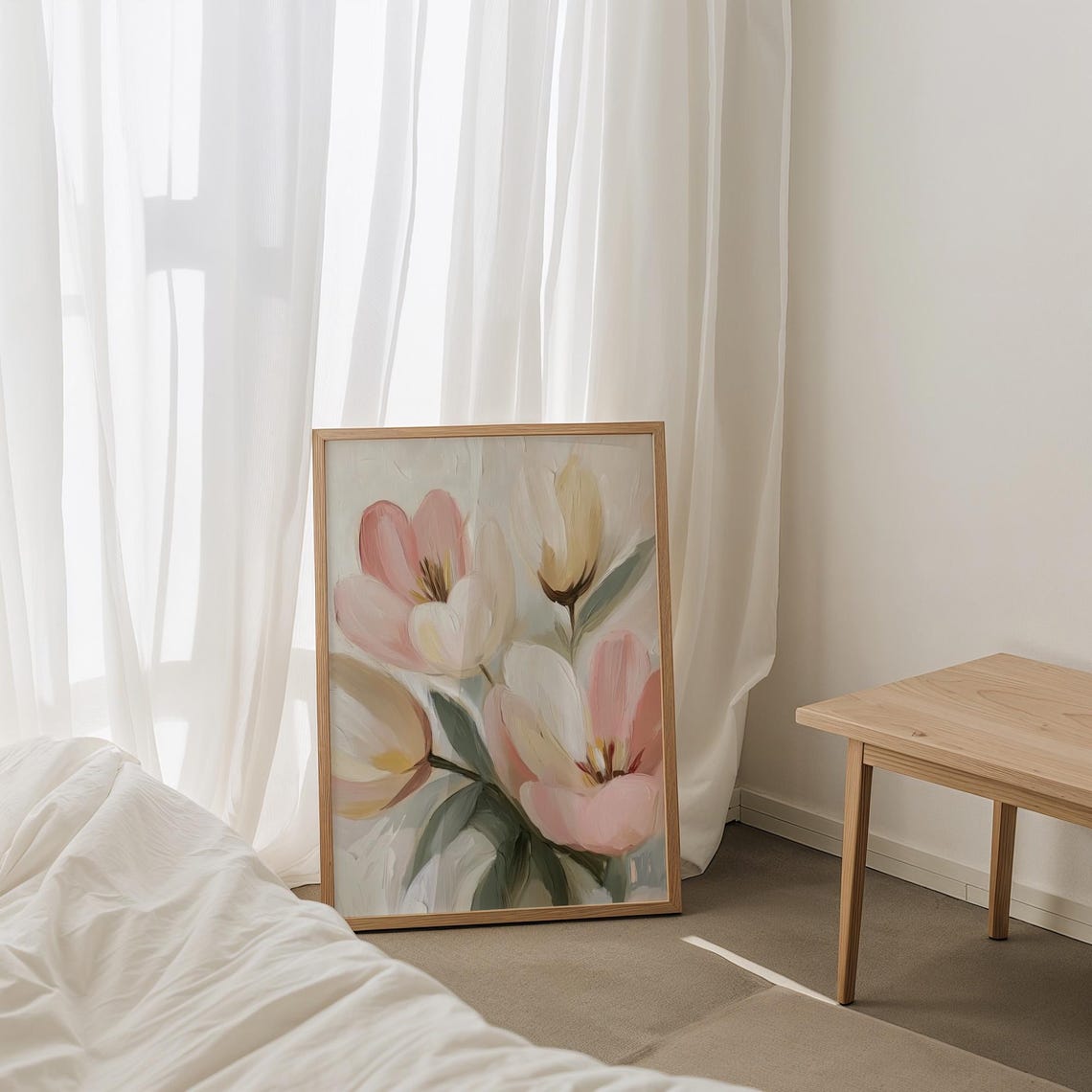 Soft Pink Tulips Vintage Floral Oil Painting Botanical Poster - Image 3