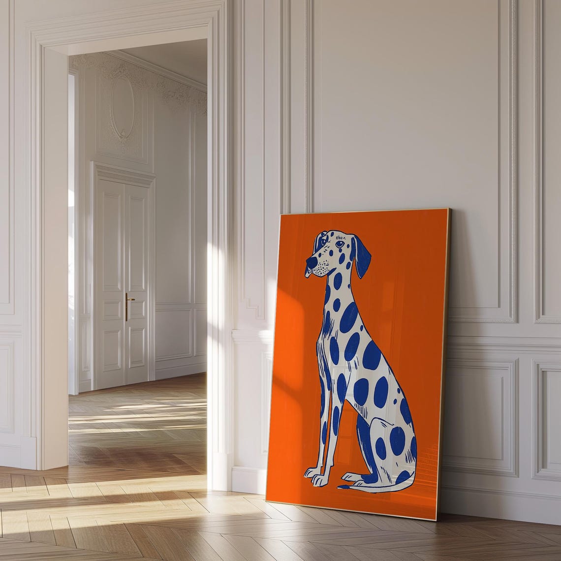 Sitting Dalmatian Dog Pop Art on Bold Orange Background Poster - Image 2