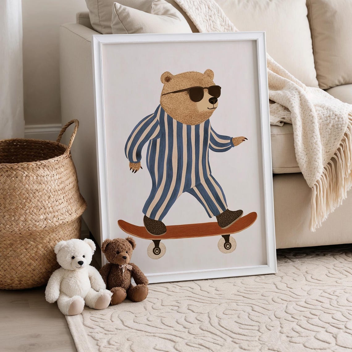 Laid Back Cool Bear Skateboarding Pajamas Kids Room Nursery Poster - Image 5