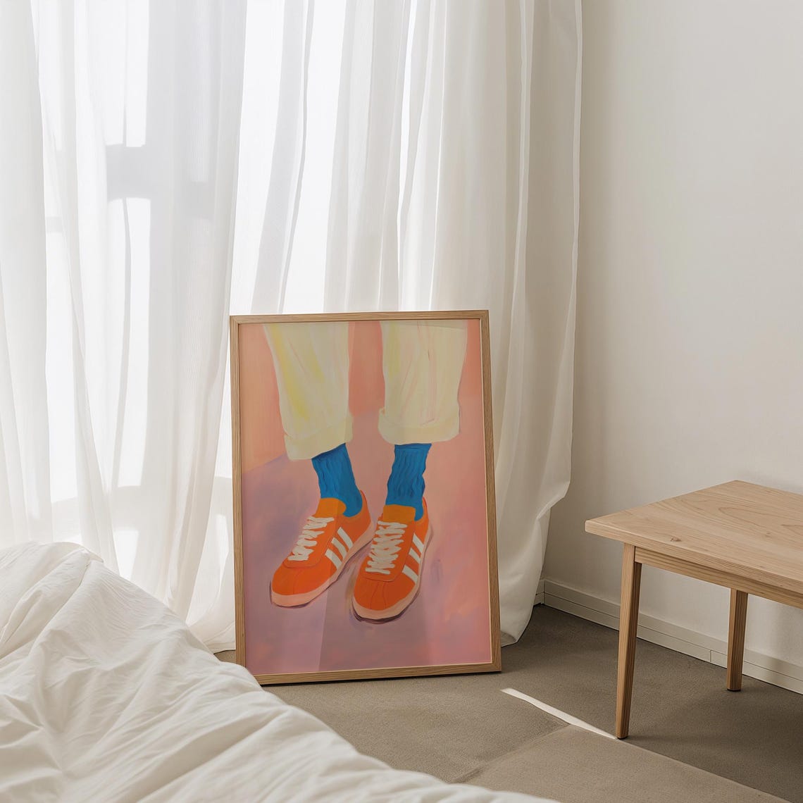 Retro Orange Sneakers With Stripes 70s Fashion Illustration Poster - Image 5