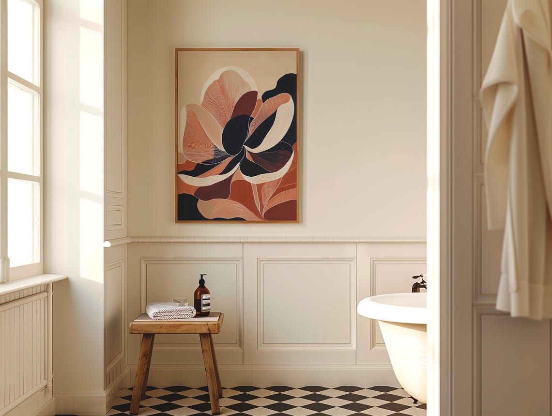 Modern Abstract Flower in Terracotta Black and Cream Tones Poster - Image 4