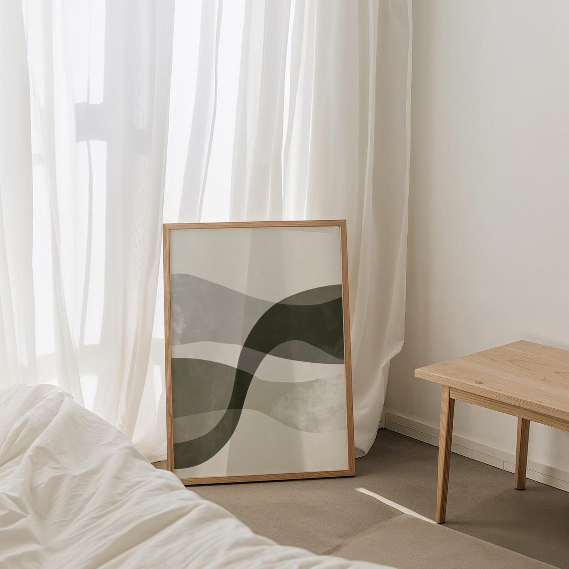 Layered Sage Green Curves Minimalist Abstract Landscape Poster - Image 3