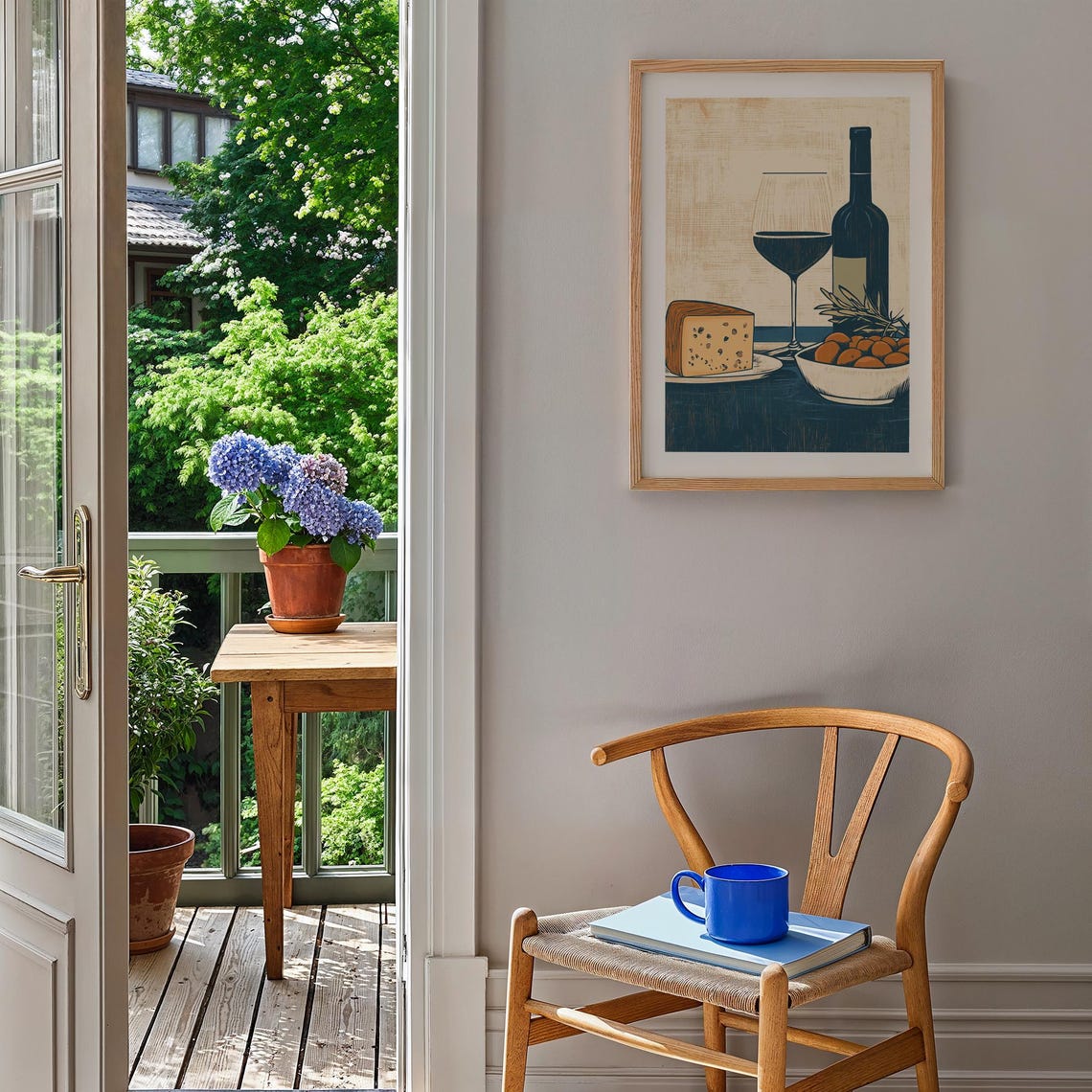 Vintage Wine and Cheese Still Life with Olives Kitchen Poster - Image 3