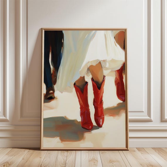 Red Cowgirl Boot Print Red Cowboy Boots Trendy Dorm Decor Cute Girly Painting Western Wall Art Instant