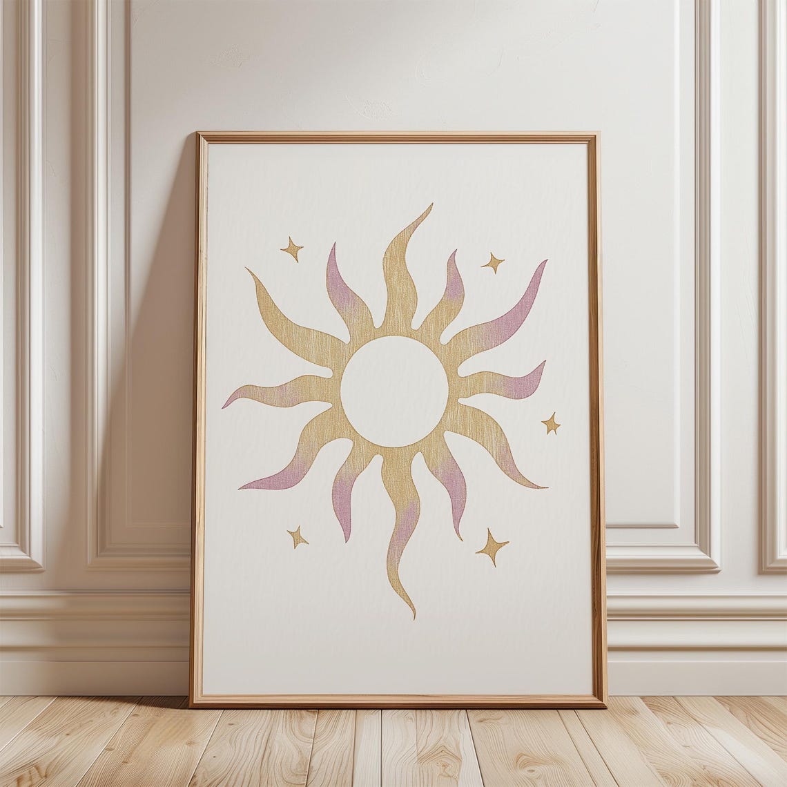 Warm Boho Gold Sun With Stars Neutral Nursery Wall Art Decor - Image 3