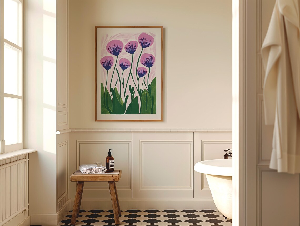 Cheerful Purple Wildflowers Folk Art Botanical Colorful Decor Poster - Image 5