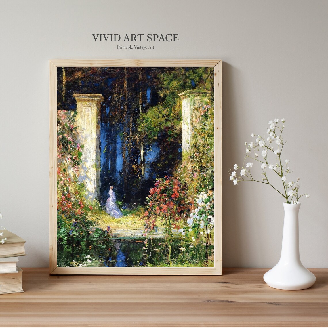 Old Gateway Garden Lady Stone Pillars Vintage Painting Poster - Image 2