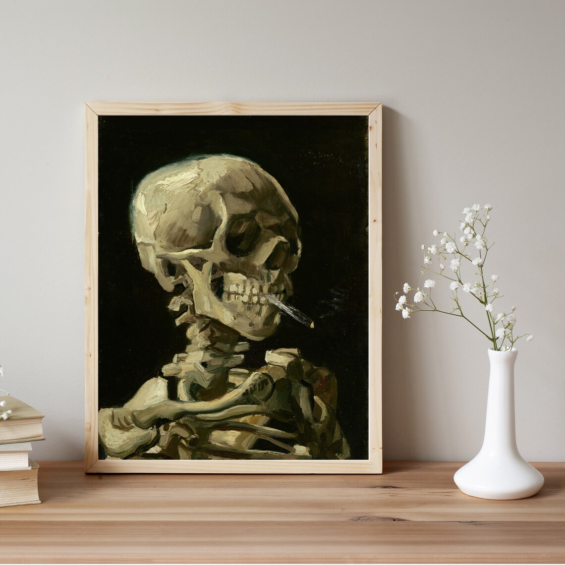 Skull of Skeleton Smoking Cigarette, Dark Academia - Image 2
