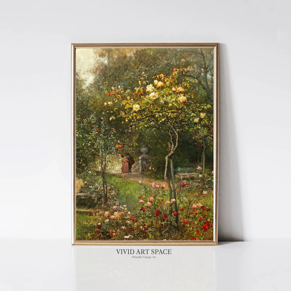 Victorian Rose Garden Arbor Blooming Path With Figures Poster