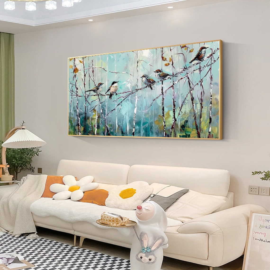 Cheerful Songbirds Perched On Bare Branches Impressionist Art Poster - Image 3