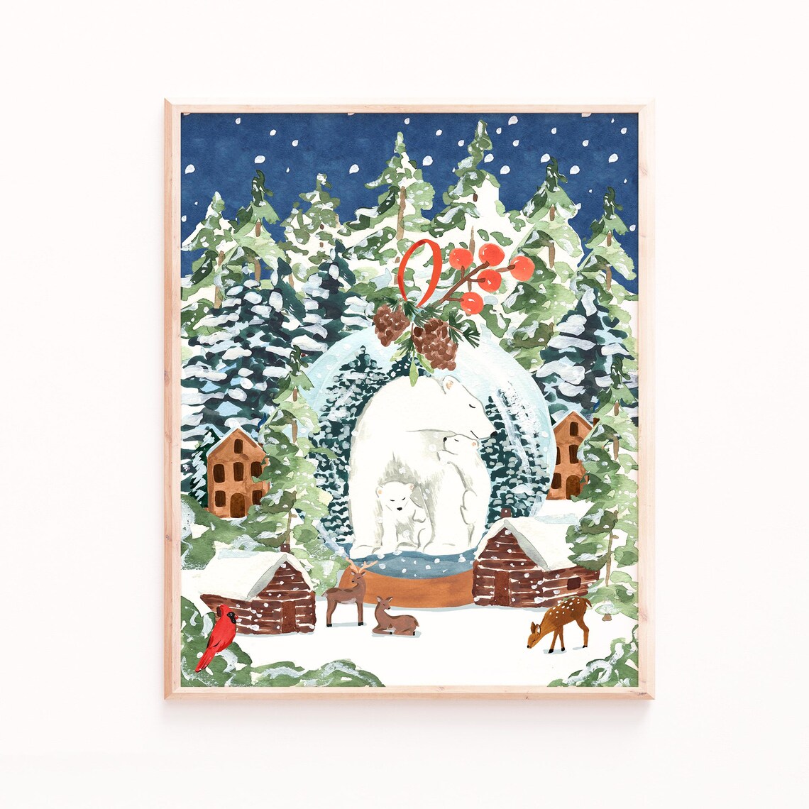 Christmas Polar Bear Snow Globe Art Print