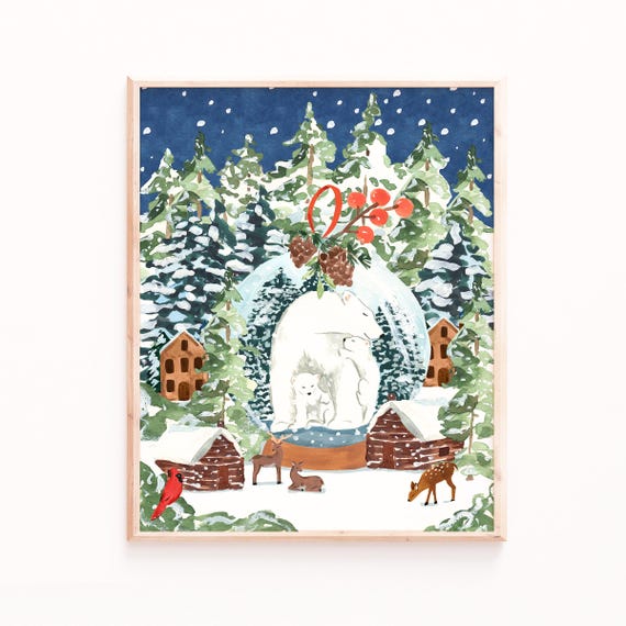Christmas Polar Bear Snow Globe Art Print