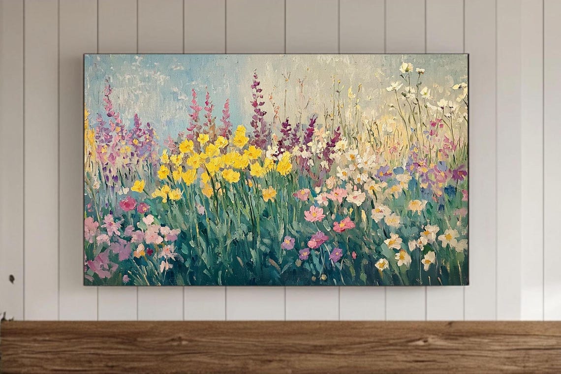 Colorful Spring Wildflower Meadow Impressionist Oil Painting Poster