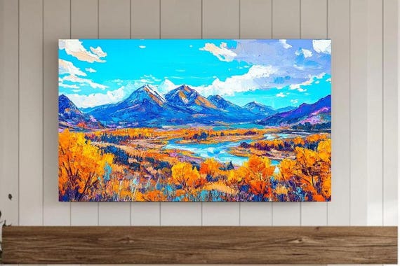 Spring Scenery With Blue Sky Frame Tv Art Landscape Wall Van Goh Oil Painting Style Vintage Screensaver