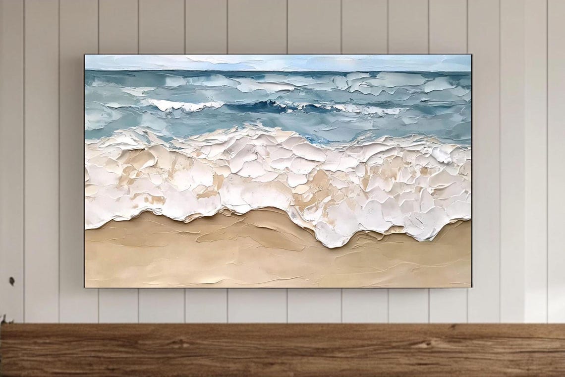 Ocean Waves Beach Surf Impasto Textured Coastal Painting Poster
