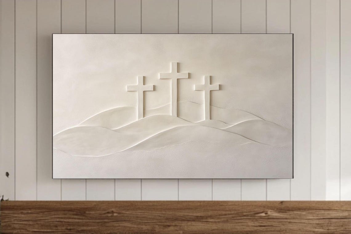 Minimalist Three Crosses on White Rolling Hills Faith Poster