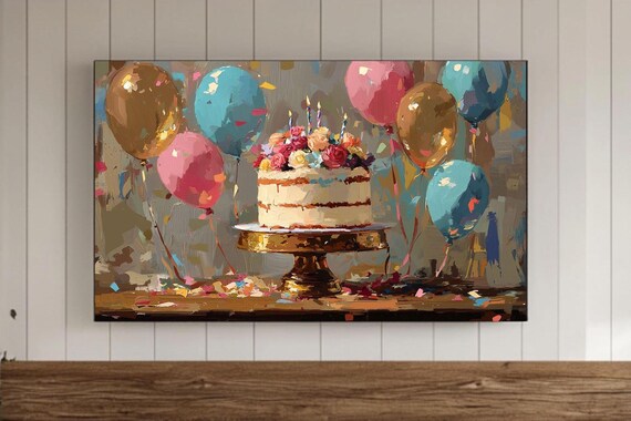 Vintage Happy Birthday Cake Poster, Retro Birthday Decor