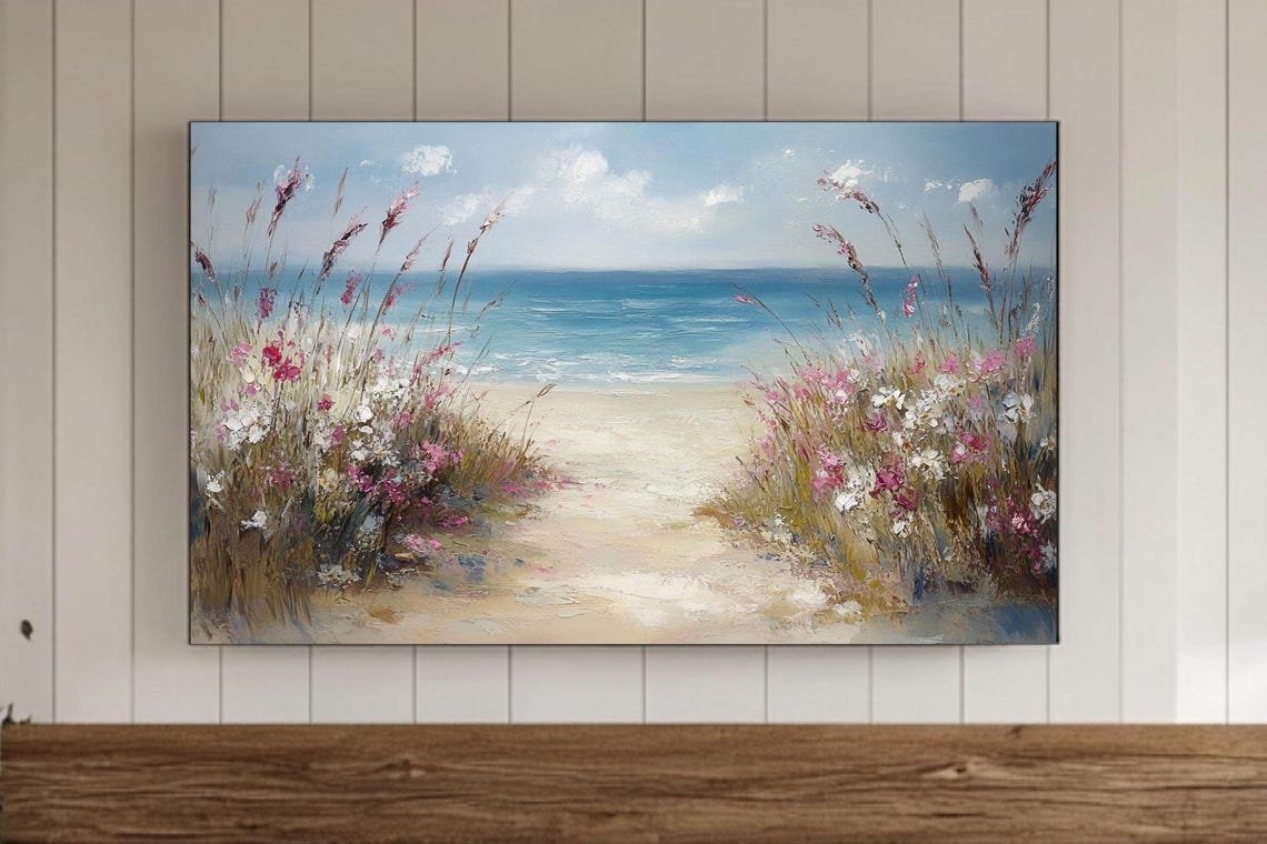 Sandy Beach Path Wildflower Dunes Impressionist Seaside Poster