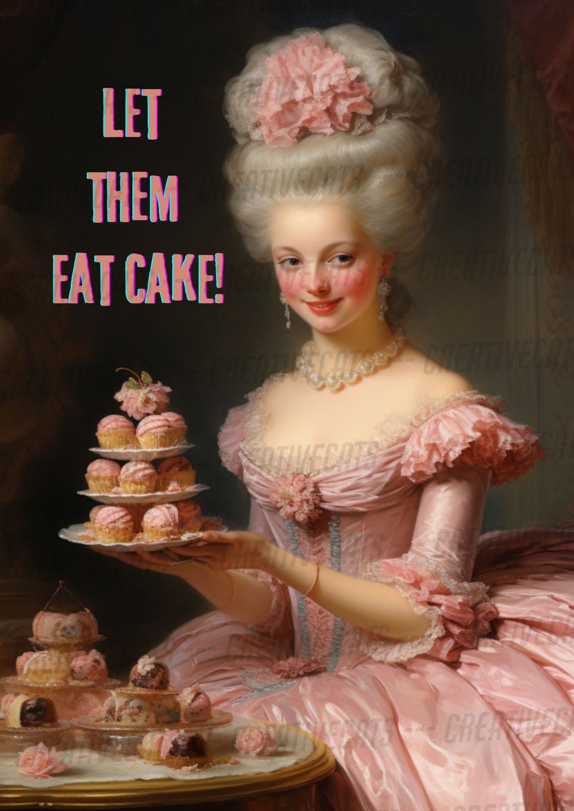 Marie Antoinette Let Them Eat Cake Pink Quote Portrait Poster - Image 2