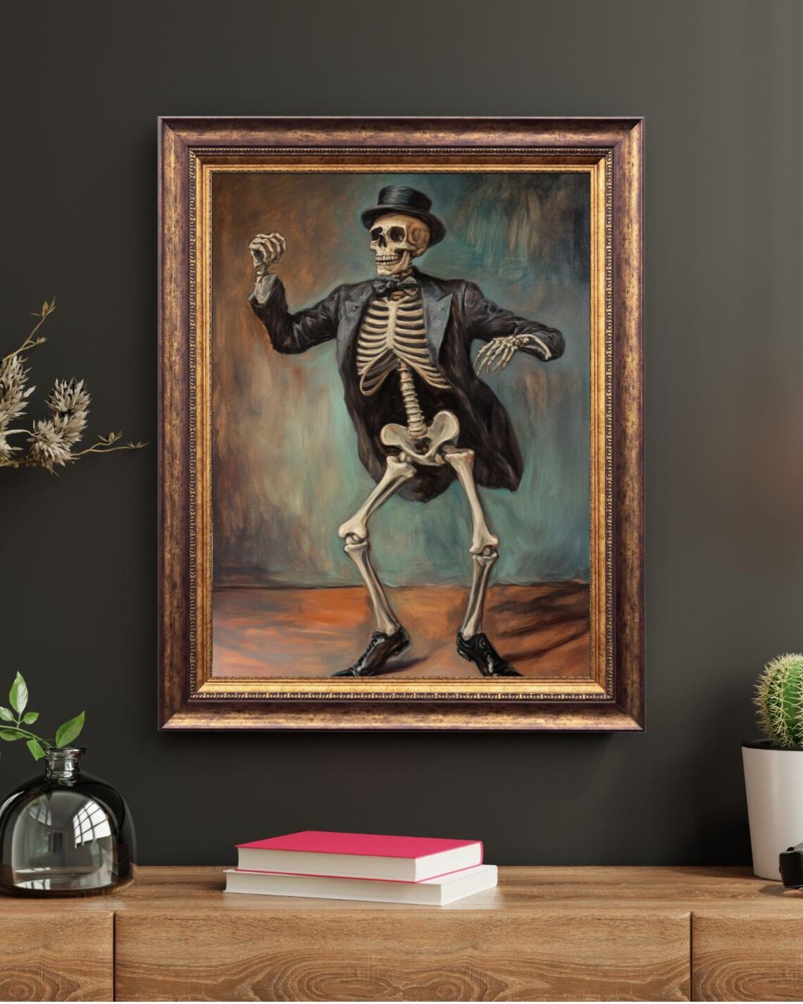 Dancing Skeleton Groom Top Hat Tuxedo Vintage Halloween Painting Poster - Image 4