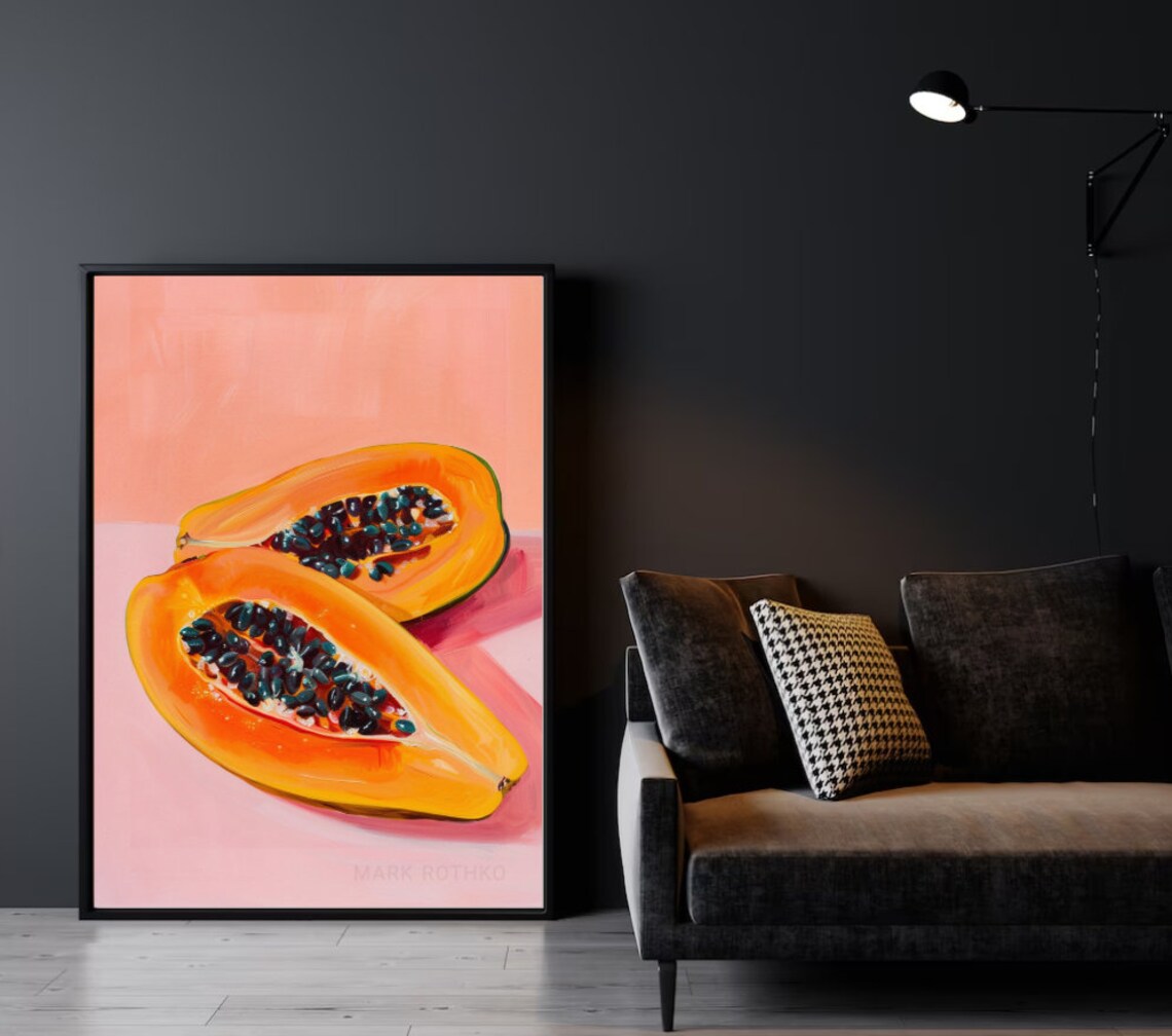 Papaya Art Print Fruits Modern Wall Art Kitchen Wall Decor Cute Papaya Summer Wallart - Image 4